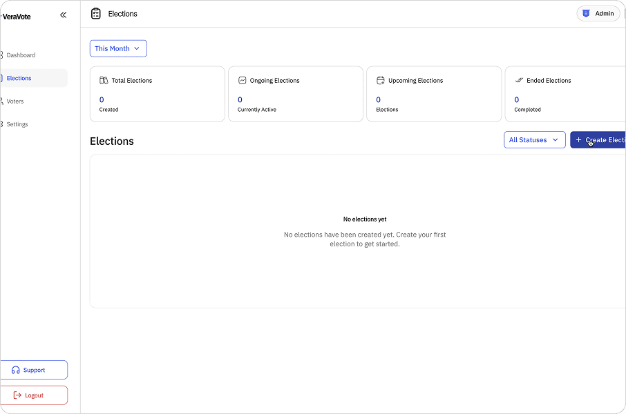Election setup screen showing positions and candidates