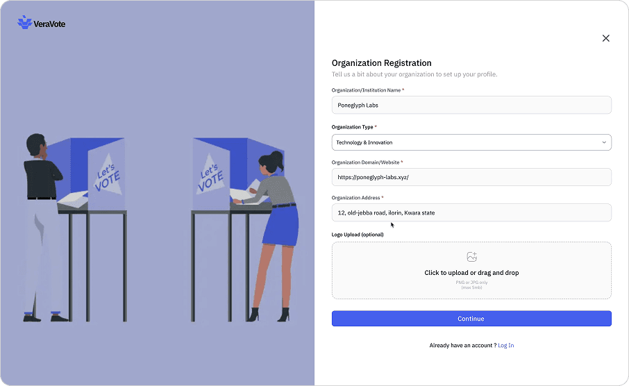 Organization registration form