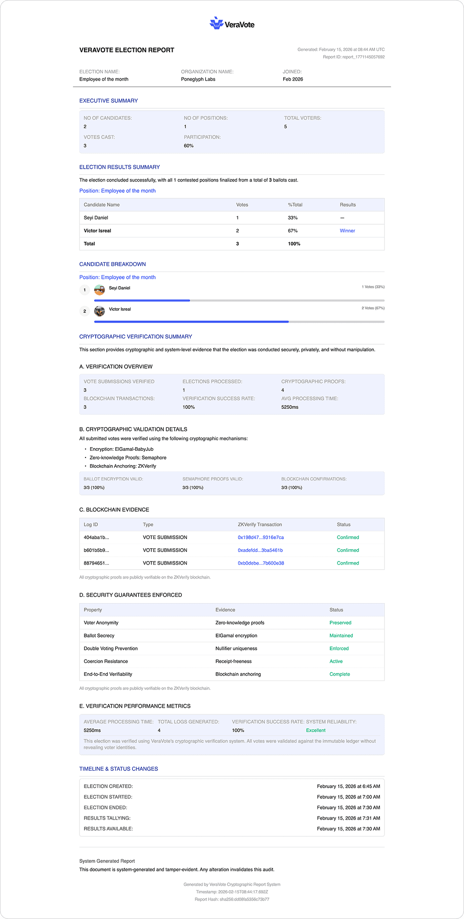 Preview of a generated PDF election report