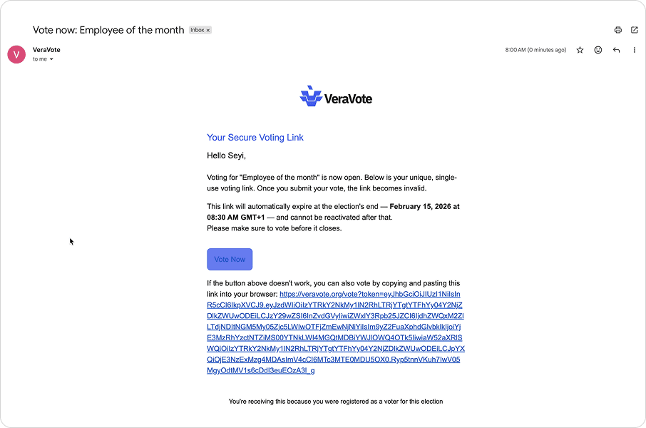 Unique voting links for each voter
